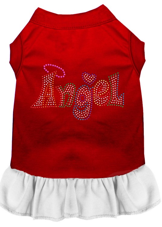 Technicolor Angel Rhinestone Pet Dress Red with White Med